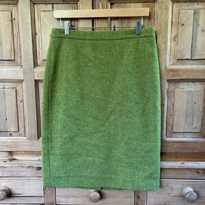 Pure Collection Size 12 Pencil Skirt Green Wool Zip Knee British Cloth by‎ Moon